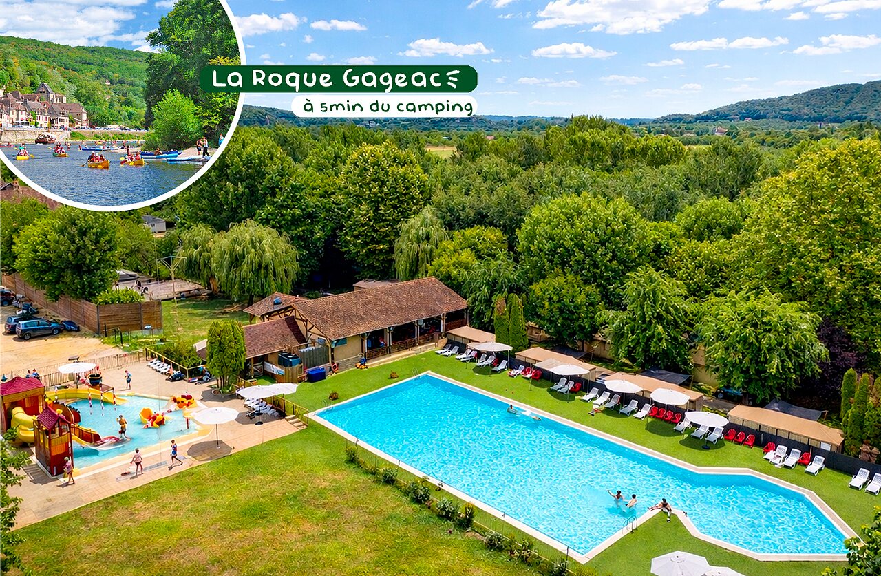 Piscine, pataugeoire et jeux aquatiques au camping CLICOCHIC Beau Rivage � LA ROQUE-GAGEAC.