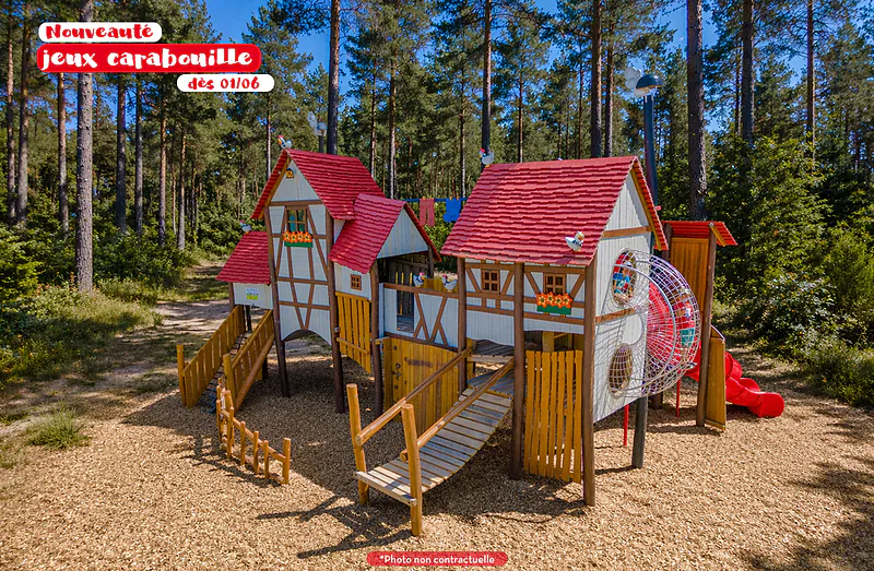 Nouveaut� aire de jeux Carabouille en bois au camping CAPFUN El Canto La Gallina � Valdemaqueda (Madrid)