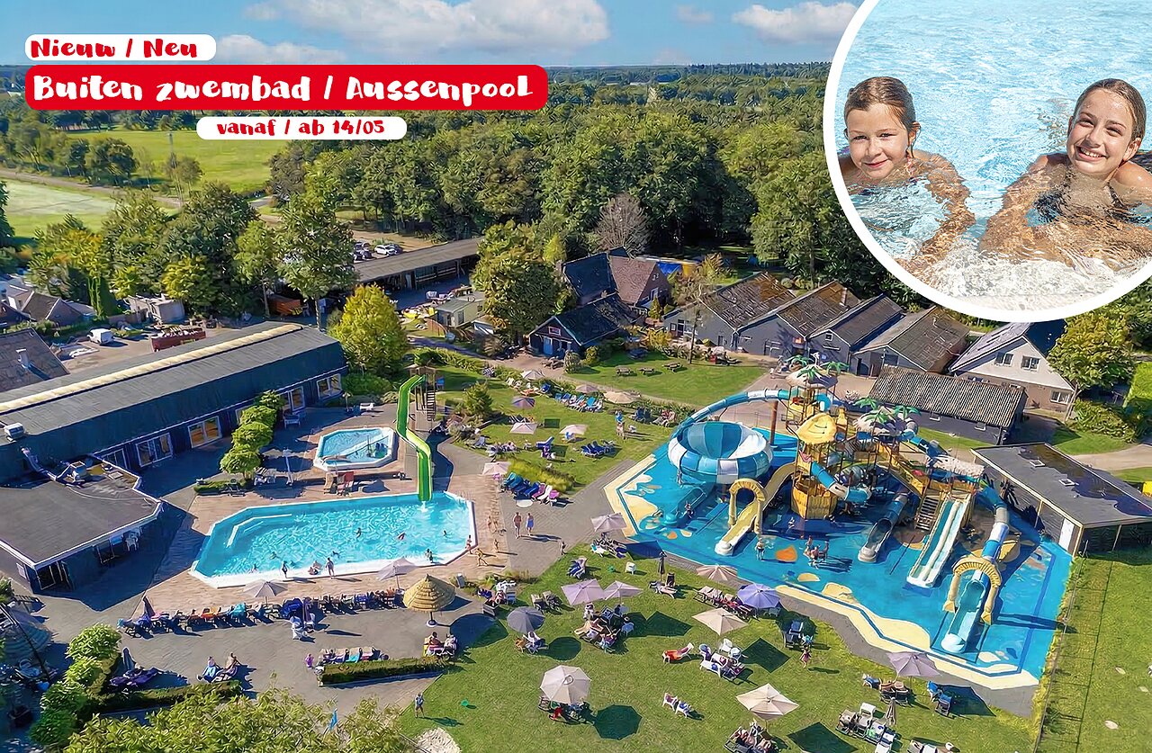 Complexe aquatique avec toboggans g�ants et piscines ext�rieures au camping CAPFUN De Belten � Rheeze.