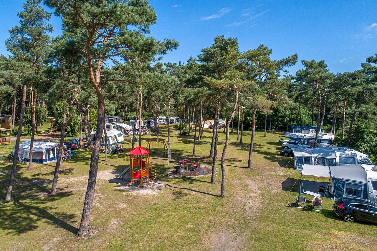 Emplacements bois�s, jeux au camping CAPFUN De Scheepsbel � Doornspijk.