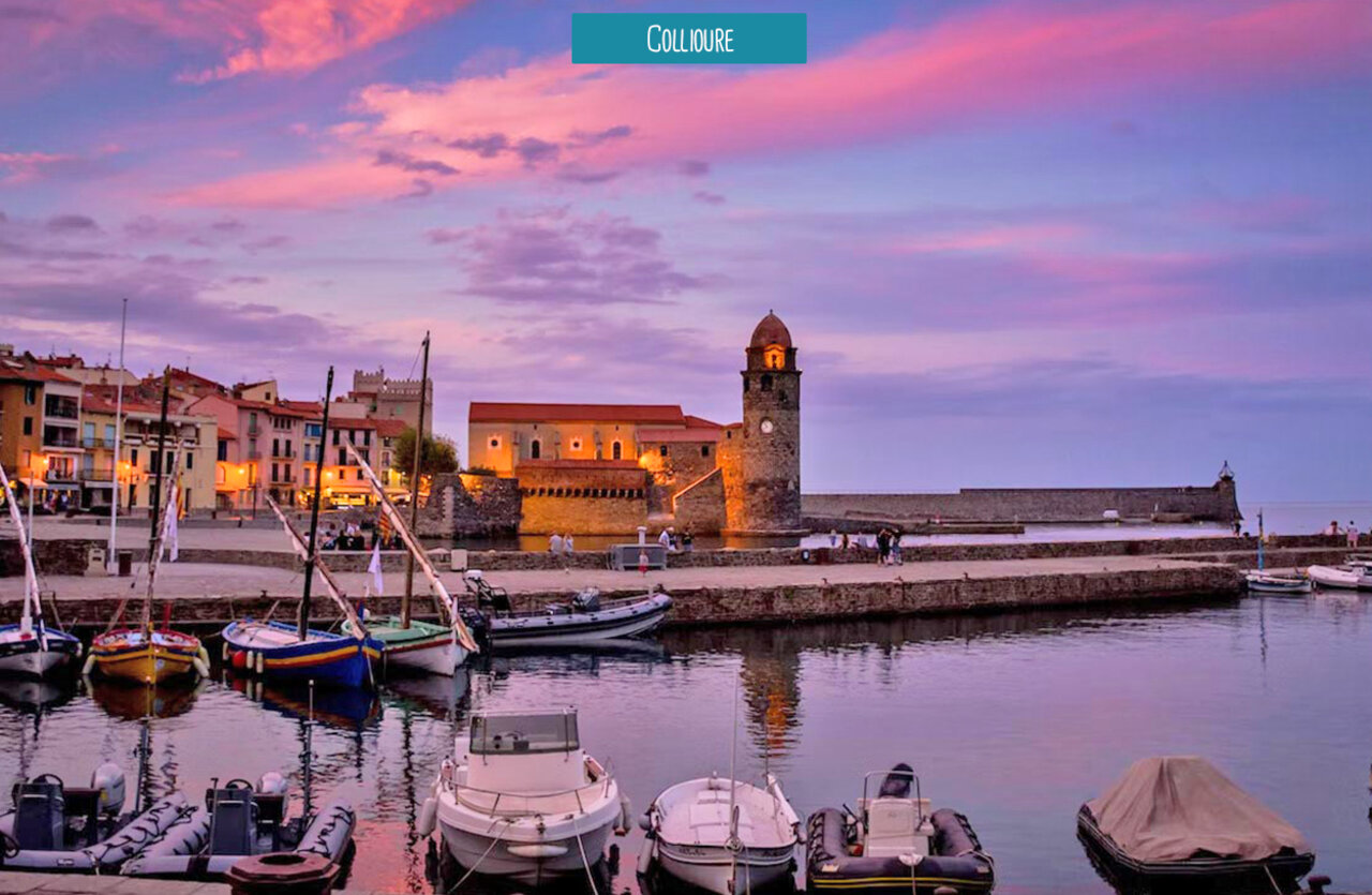 Port de Collioure au coucher du soleil, un lieu � visiter pr�s d'Argel�s-sur-Mer.
