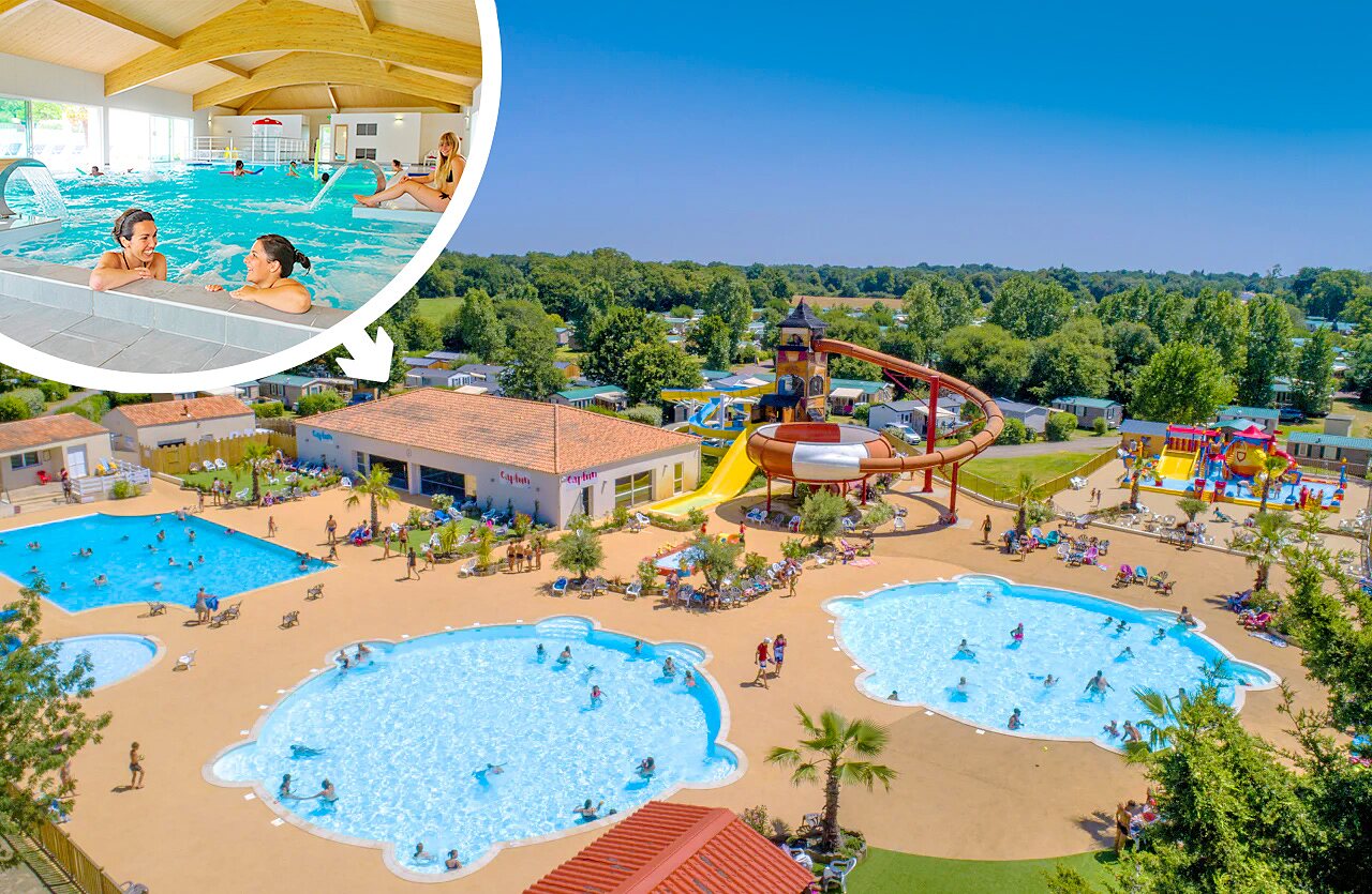 Piscines ext�rieures, toboggan g�ant et piscine couverte au camping CAPFUN Forges � Avrille (85).