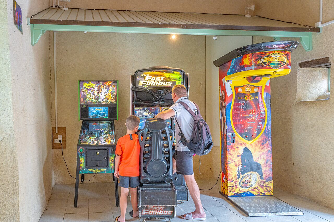 Jeux d'arcade, flipper et simulateur de course au camping CAPFUN Forges � Avrille (85).