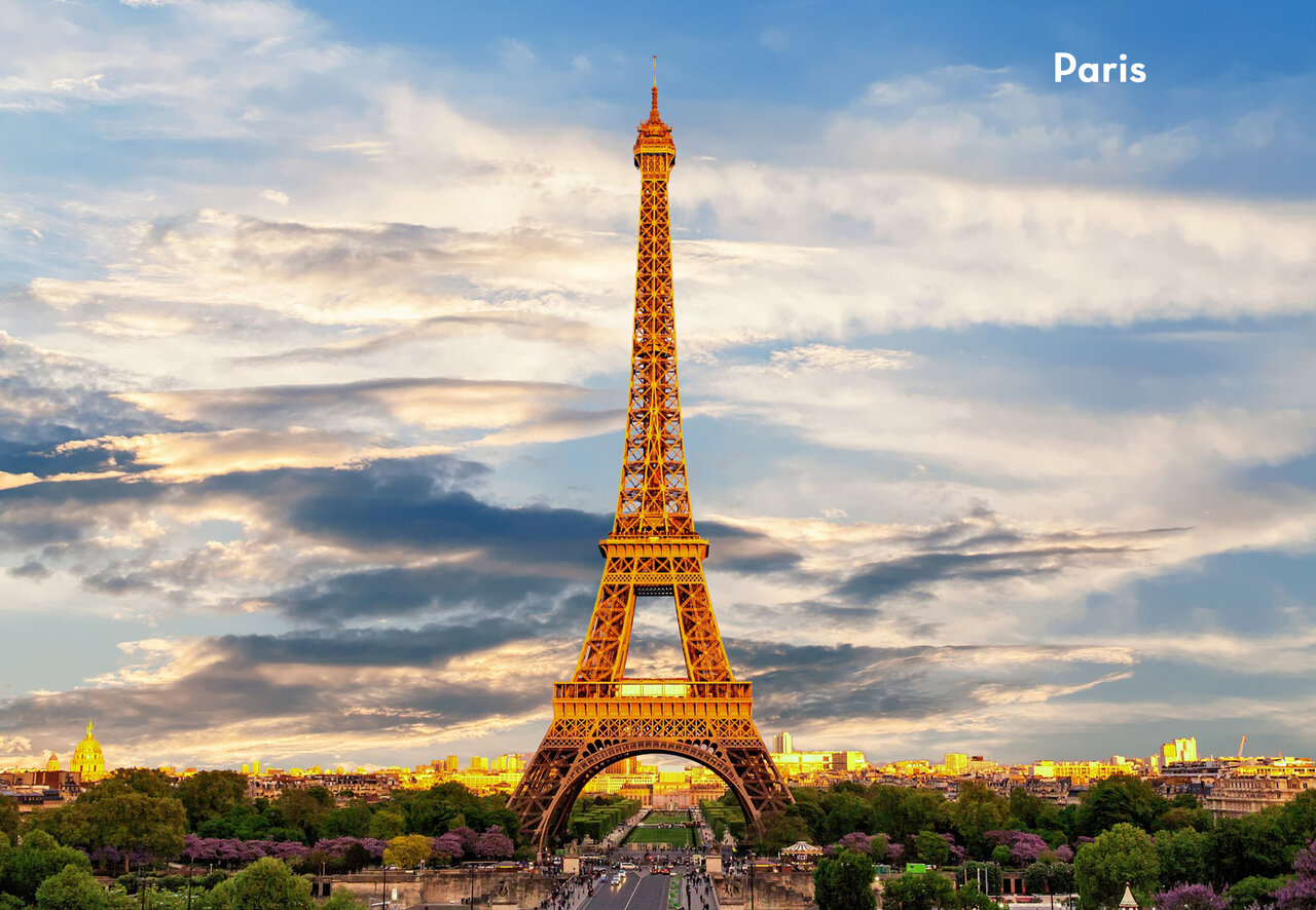 Iconic Eiffel Tower at sunset in Paris, France, a must-visit.