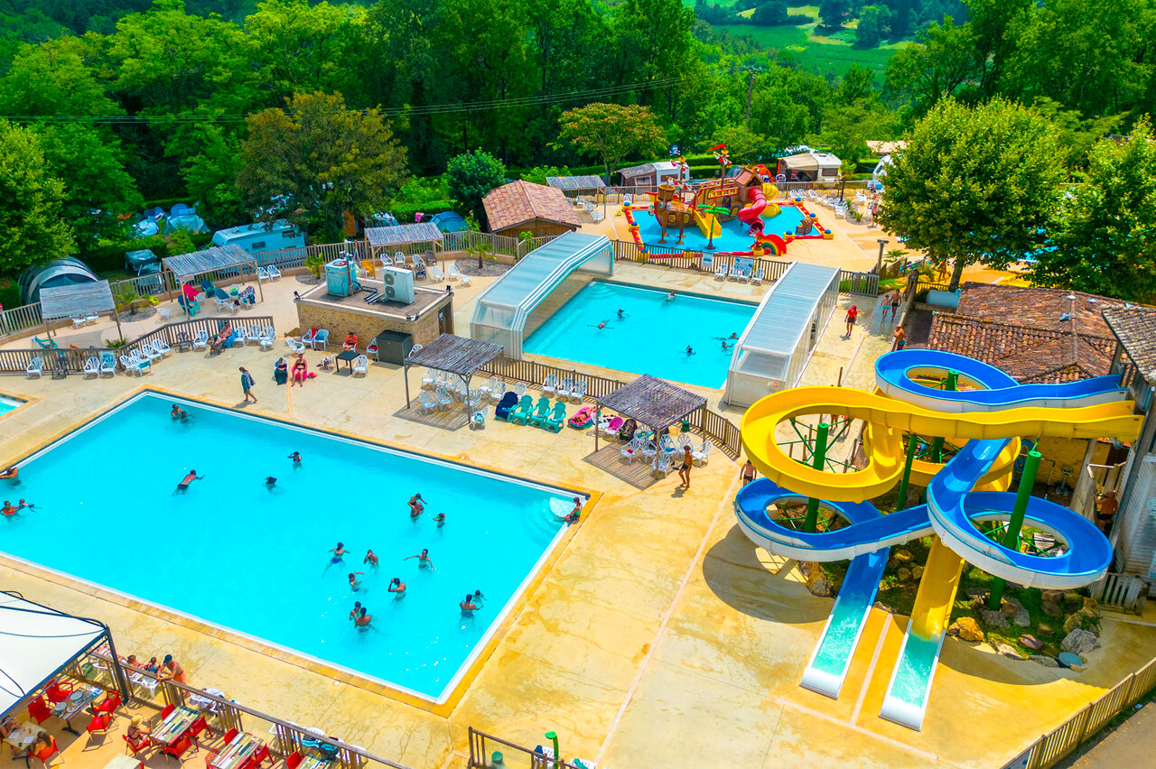 Piscines, toboggans, jeux au camping CAPFUN Hauts de Ratebout � STE FOY DE BELVES (24).