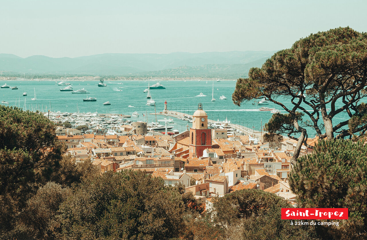 Port de Saint-Tropez avec ses yachts et maisons typiques de la C�te d'Azur.
