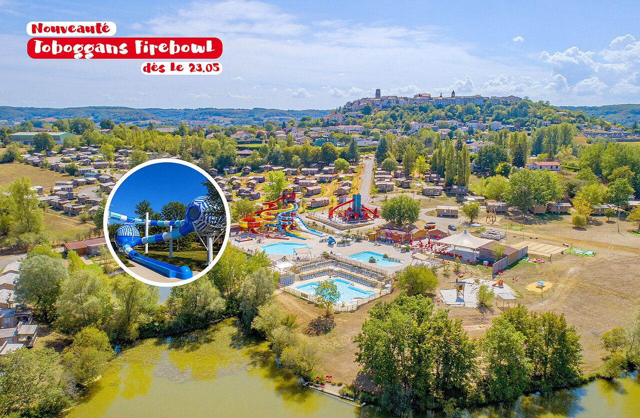 Nouveaux toboggans Firebowl, piscines au camping CAPFUN Ullule � Tournon d'Agenais (47).